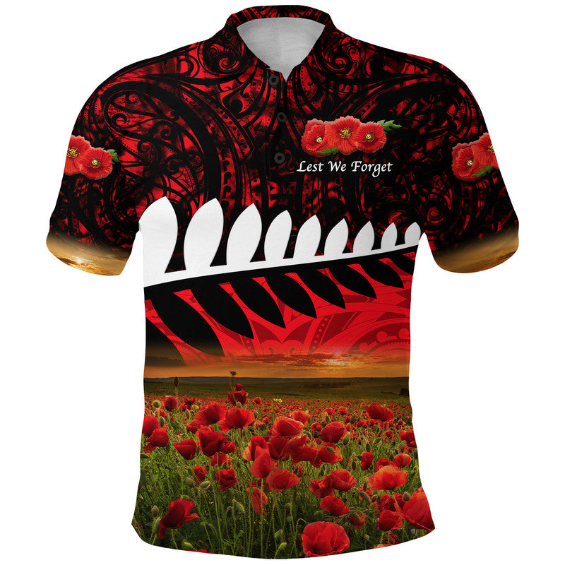 Custom Personalised New Zealand Maori ANZAC Polo Shirt Poppy Vibes - Red