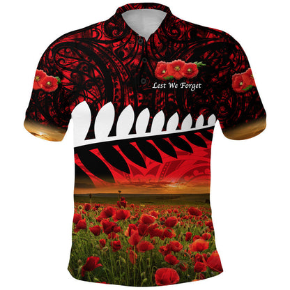 Custom Personalised New Zealand Maori ANZAC Polo Shirt Poppy Vibes - Red