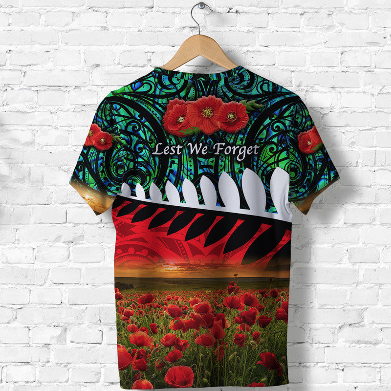 New Zealand Maori Anzac T Shirt Poppy Vibes - Turquoise
