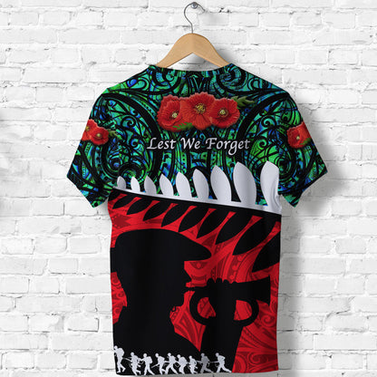 New Zealand Maori Anzac T Shirt Remembrance Soldier - Turquoise