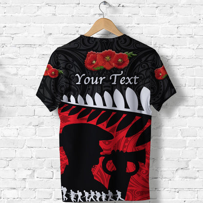 Custom Personalised New Zealand Maori Anzac T Shirt Remembrance Soldier - Black
