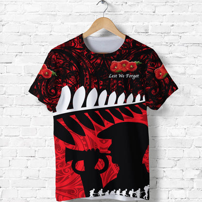 Custom Personalised New Zealand Maori Anzac T Shirt Remembrance Soldier - Red