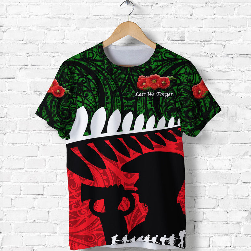 New Zealand Maori Anzac T Shirt Remembrance Soldier - Green