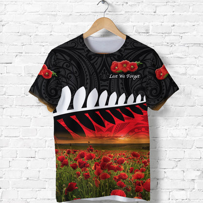 New Zealand Maori Anzac T Shirt Poppy Vibes - Black