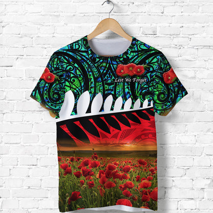 Custom Personalised New Zealand Maori Anzac T Shirt Poppy Vibes - Turquoise