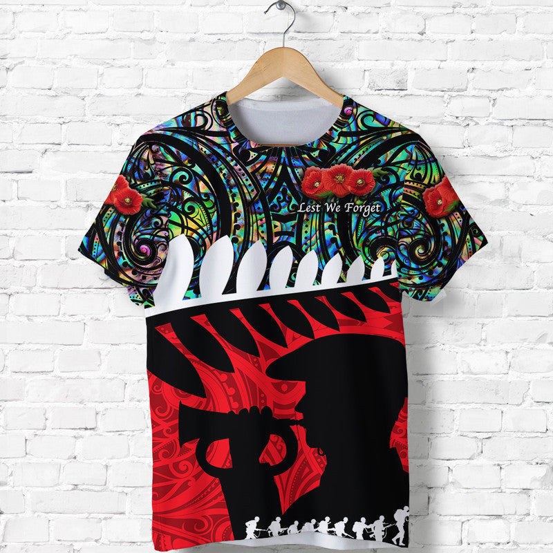New Zealand Maori Anzac T Shirt Remembrance Soldier - Paua Shell