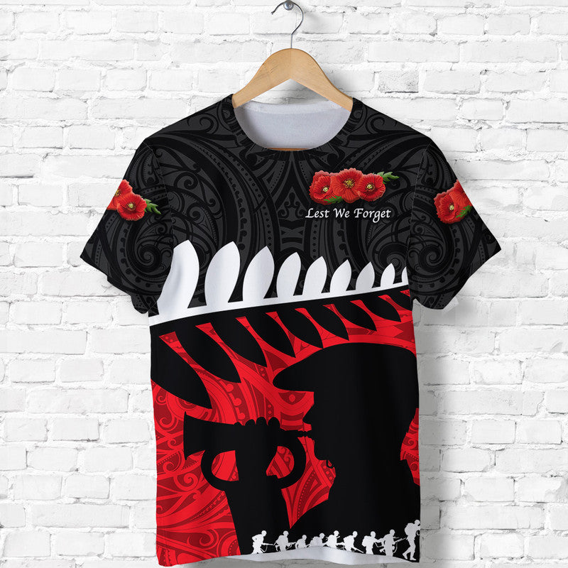 Custom Personalised New Zealand Maori Anzac T Shirt Remembrance Soldier - Black