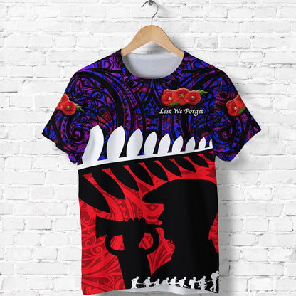 New Zealand Maori Anzac T Shirt Remembrance Soldier - Purple