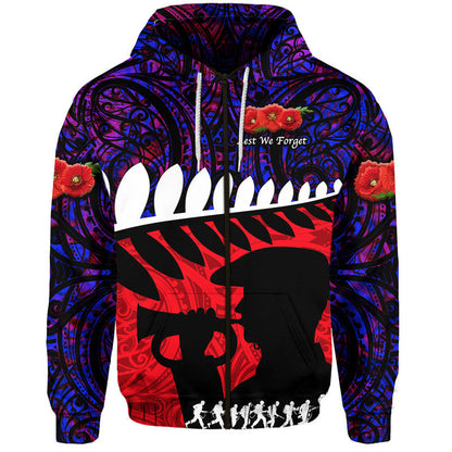 New Zealand Maori ANZAC Zip Up And Pullover Hoodie Remembrance Soldier Purple