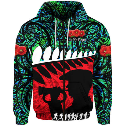 New Zealand Maori ANZAC Zip Up And Pullover Hoodie Remembrance Soldier Turquoise