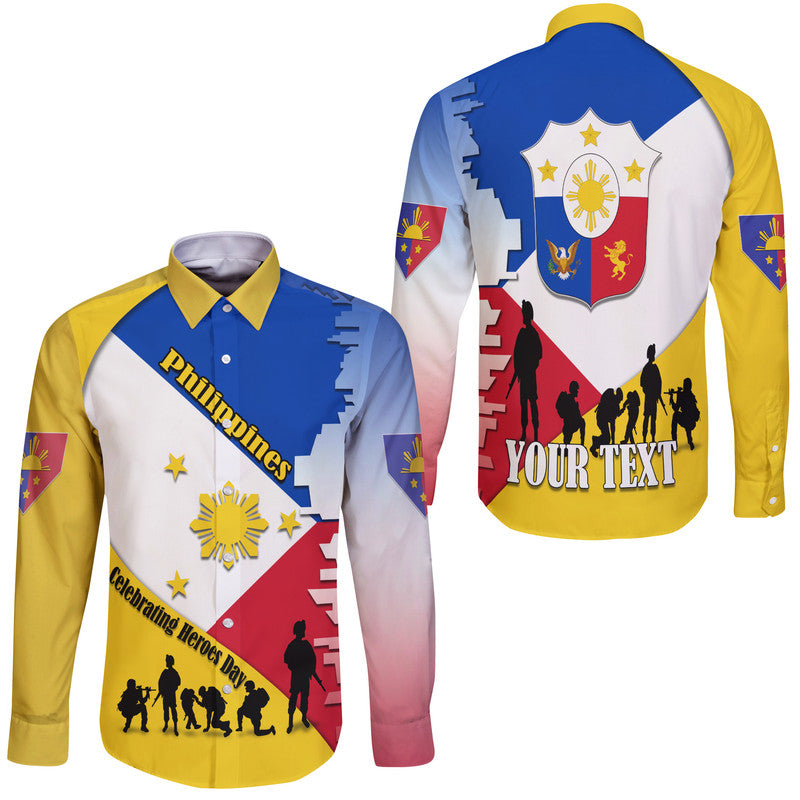 (Custom Personalised) Philippines Hawaii Long Sleeve Button Shirt Celebrating Heroes Day