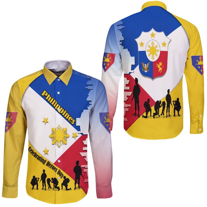 Philippines Hawaii Long Sleeve Button Shirt Celebrating Heroes Day