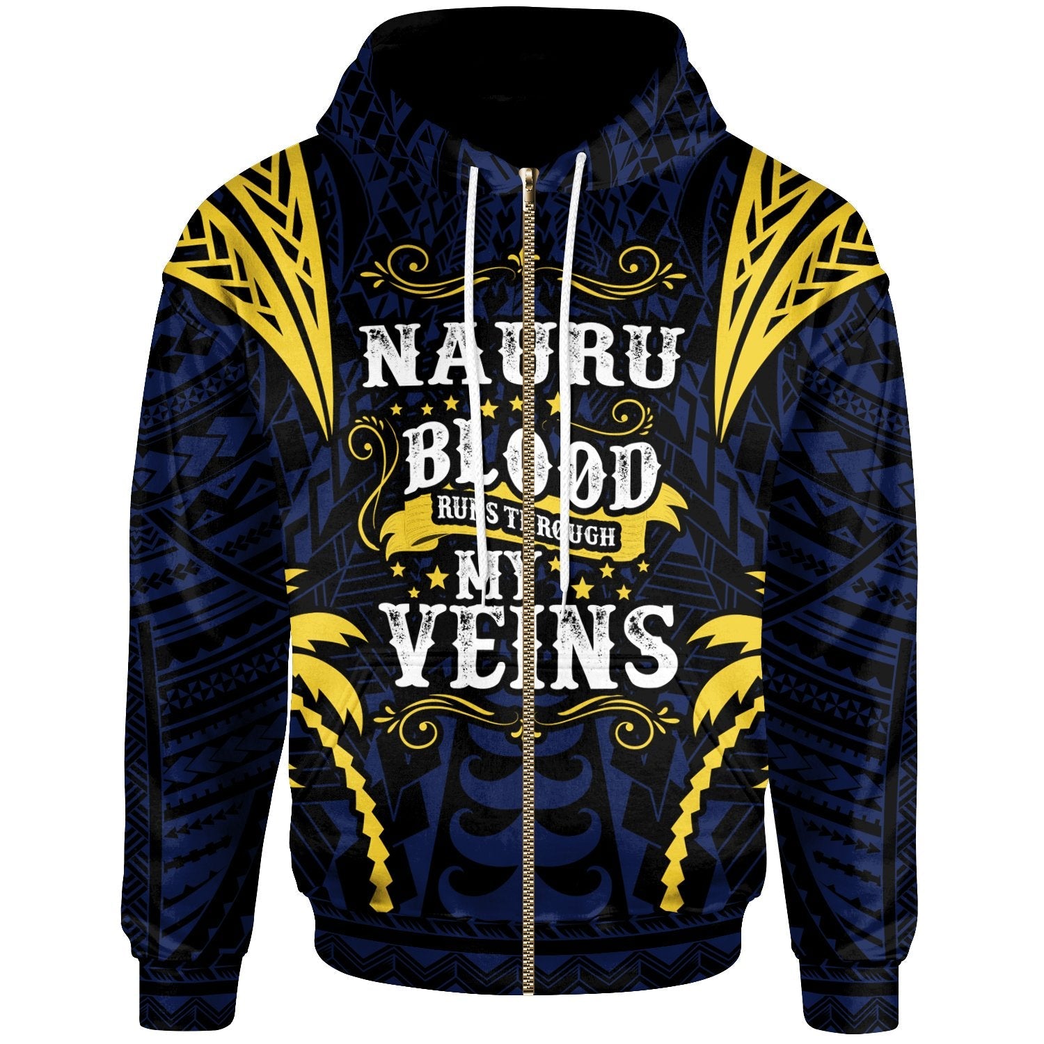 Nauru Zip Up Hoodie Blood Runs Through My Veins Style Flag