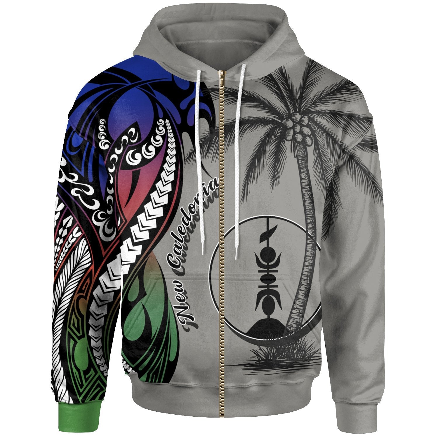 New Caledonia Zip Up Hoodie Classical Coconut Tree