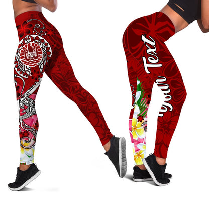 Tahiti Custom Personalised Legging - Turtle Plumeria Red