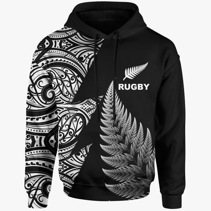 All Black Hoodie New Zealand Rugby Aotearoa Maori Style Zip Up Hoodie