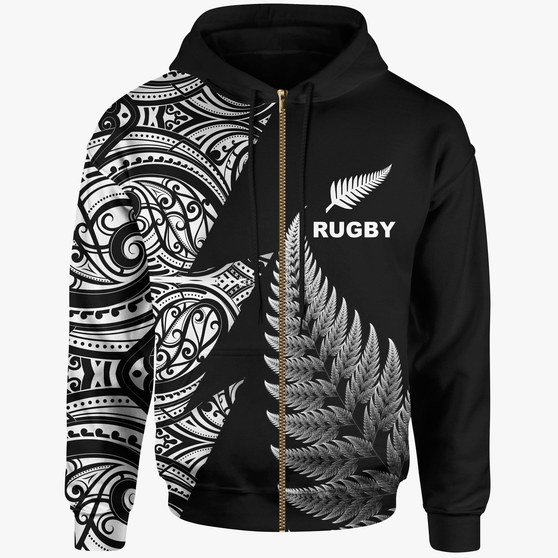 New Zealand Rugby Zip Hoodie Aotearoa Maori Style