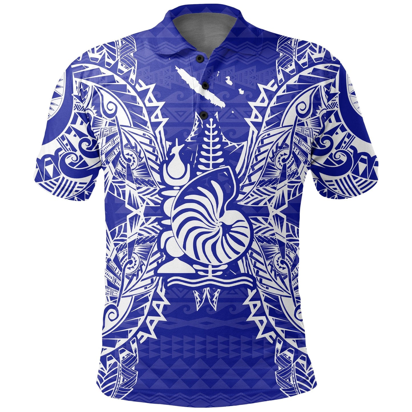 New Caledonia Polo Shirt - New Caledonia Coat Of Arms Map Polynesian Tattoo Blue