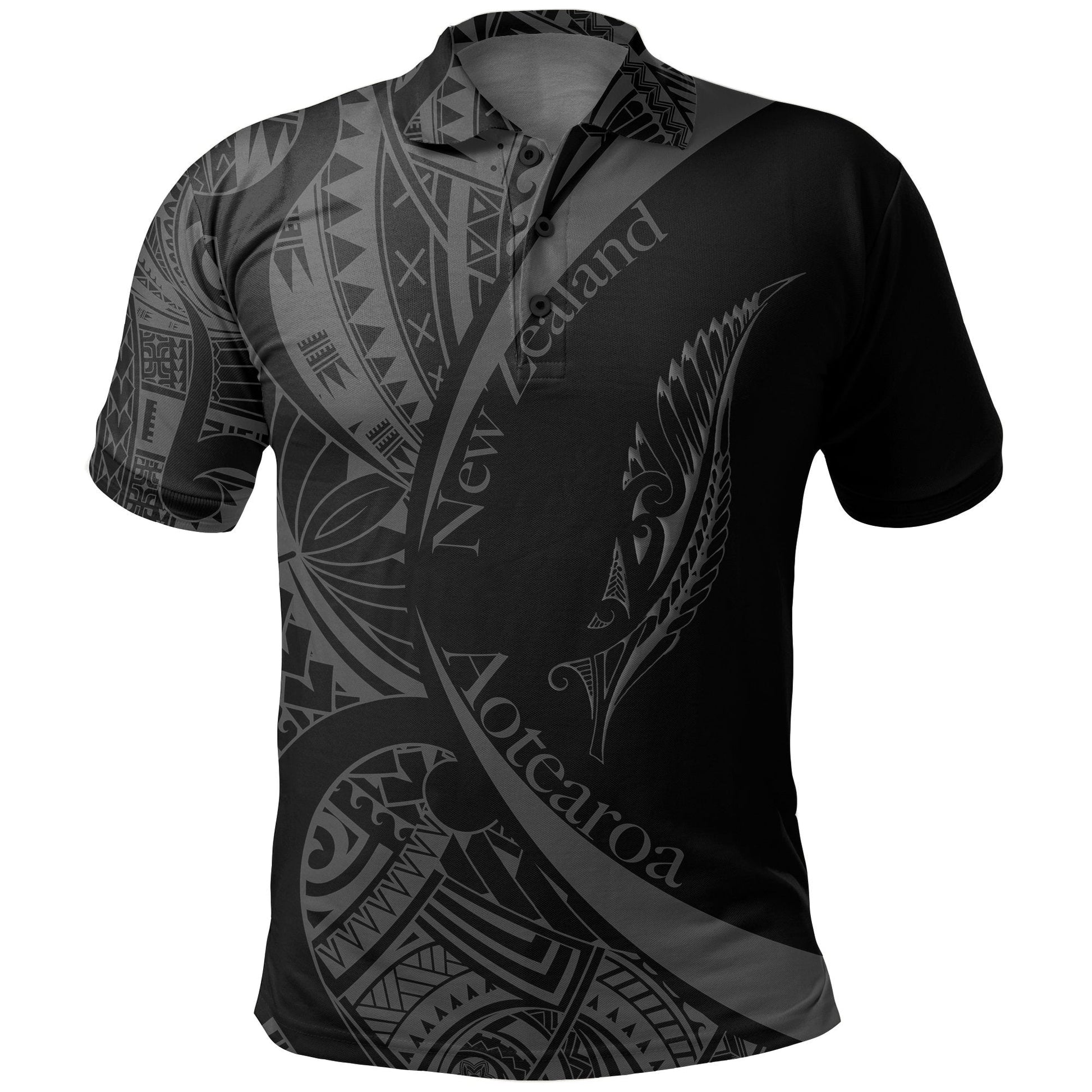 New Zealand Silver Fern Polo Shirt Maori Tattoo Circle Style