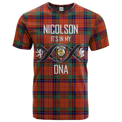 Printivon Nicolson Ancient Clan DNA In Me Tartan Crest T Shirt