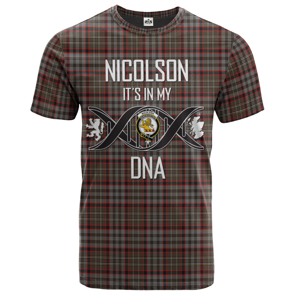 Printivon Nicolson Hunting Weathered Clan DNA In Me Tartan Crest T Shirt