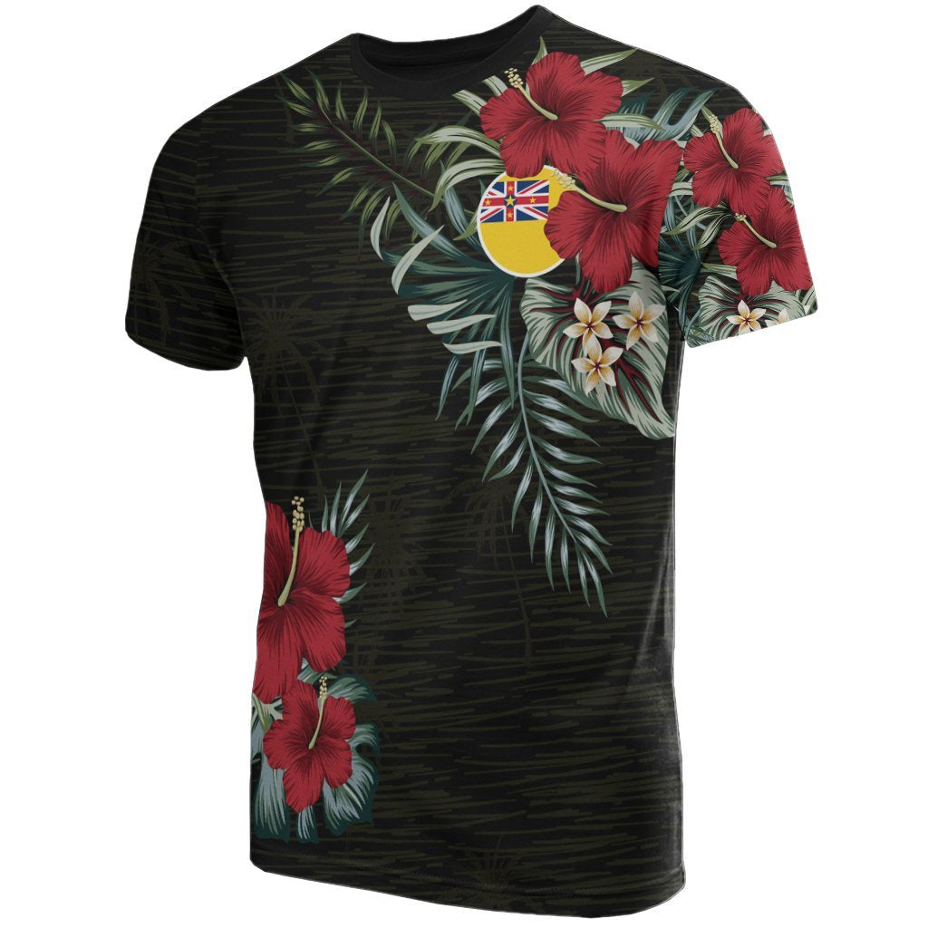 Niue T - Shirt - Niue Flag Hibiscus Palm Leaves