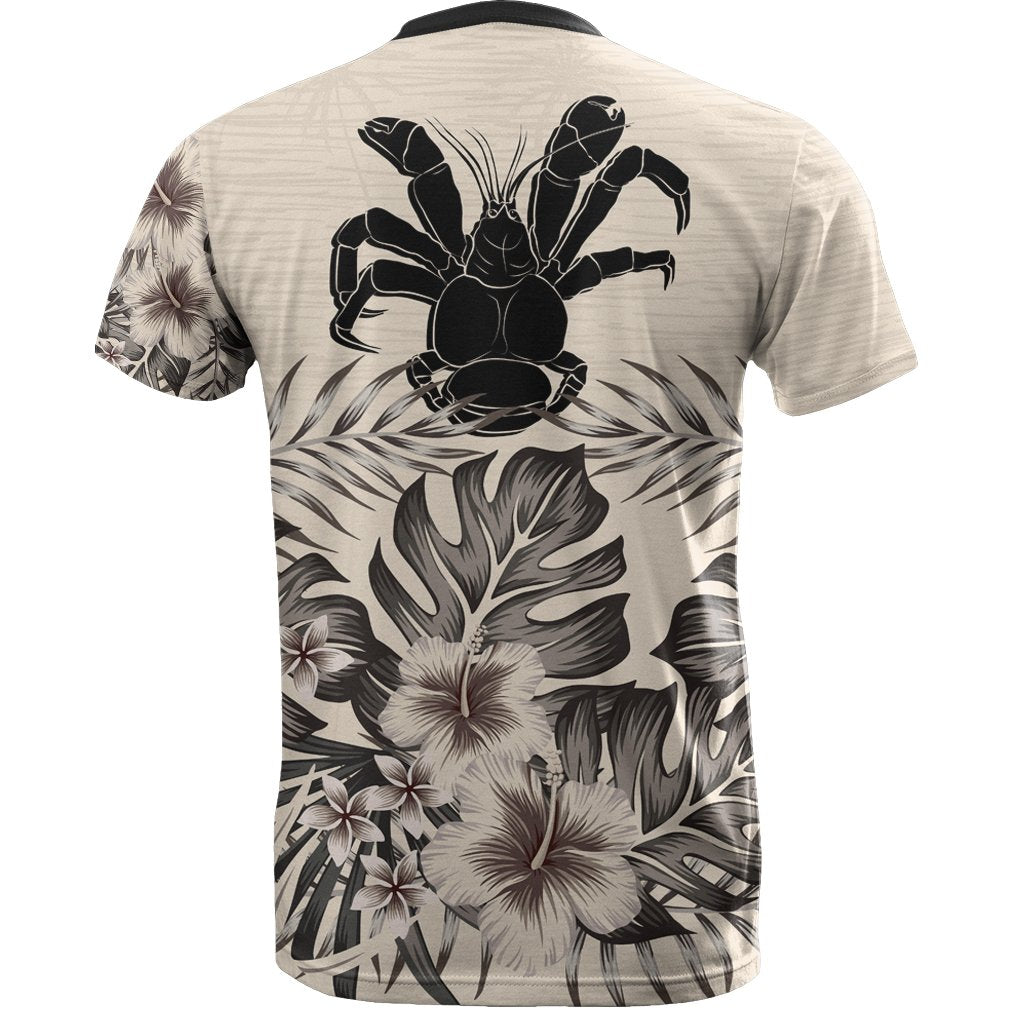 Niue T Shirt Niue Coconut Crab Beige Hibiscus