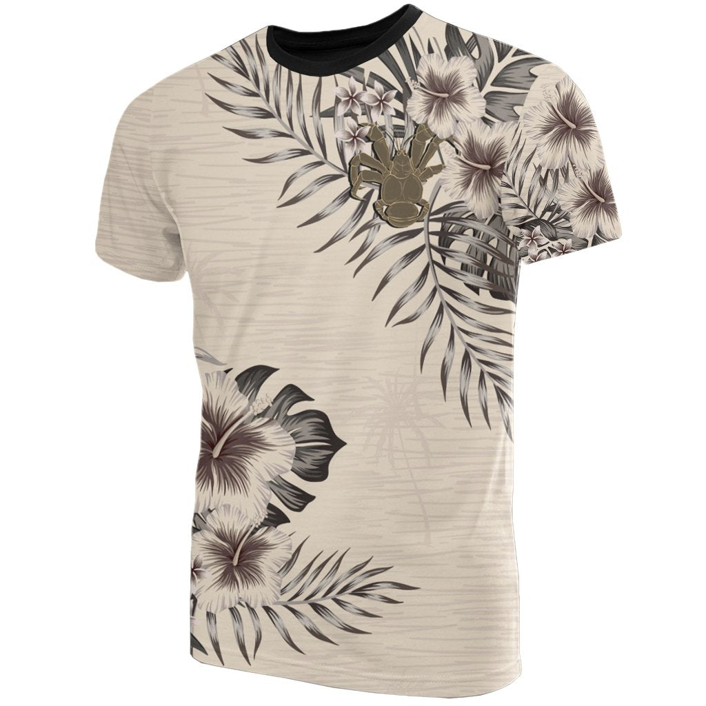 Niue T Shirt Niue Coconut Crab Beige Hibiscus