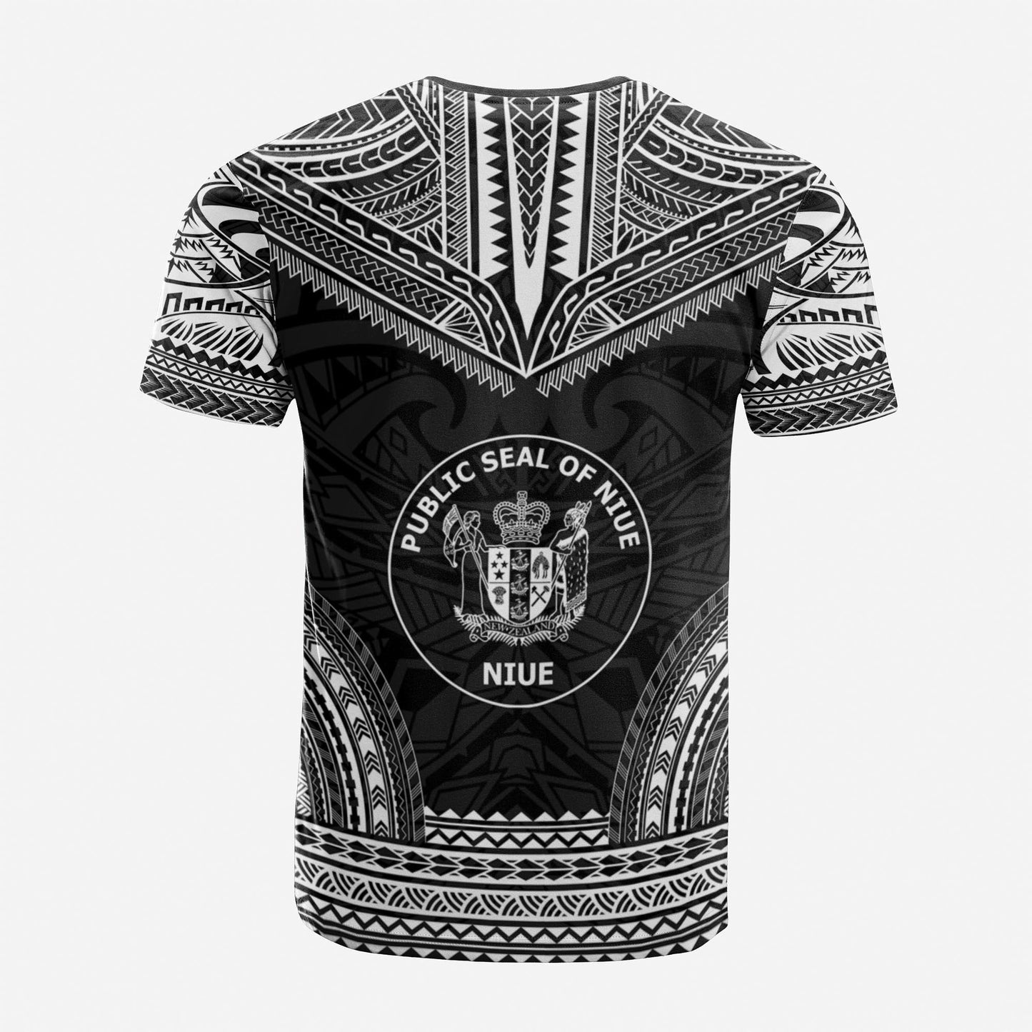 Niue Custom Personalised T Shirt Niue Seal Polynesian Chief Tattoo Black Version