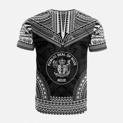 Niue Custom Personalised T Shirt Niue Seal Polynesian Chief Tattoo Black Version