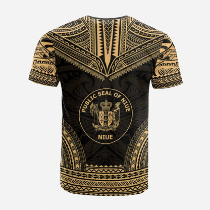 Niue Custom Personalised T Shirt Niue Seal Polynesian Chief Tattoo Gold Version