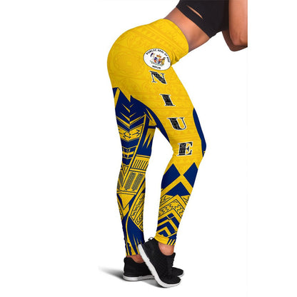Niue Polynesian Leggings - Polynesian Tattoo Flag Version
