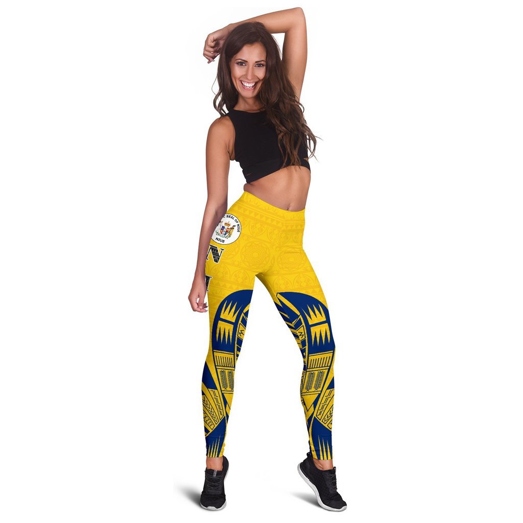 Niue Polynesian Leggings - Polynesian Tattoo Flag Version