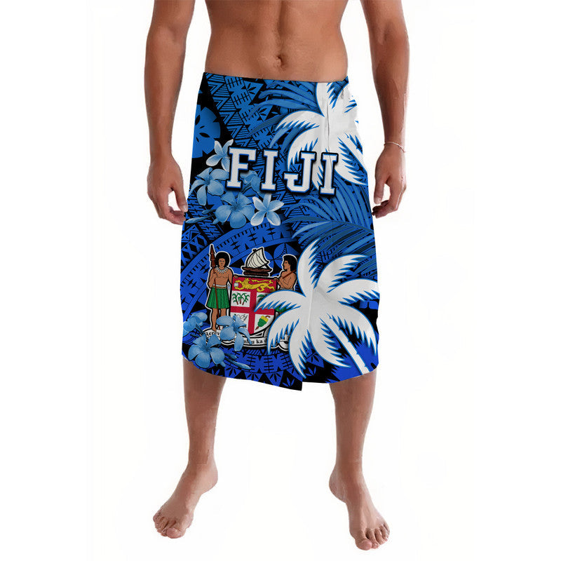 Fiji Coat Of Arms Lavalava Masi Tapa Mixed Palm Tree No2 Blue Version