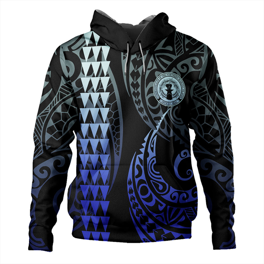 Northern Mariana Islands Hoodie Kakau Style Blue Hoodie