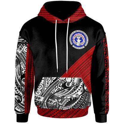 Northern Mariana Islands Hoodie Polynesian Diagonal Pattern Red Zip Hoodie