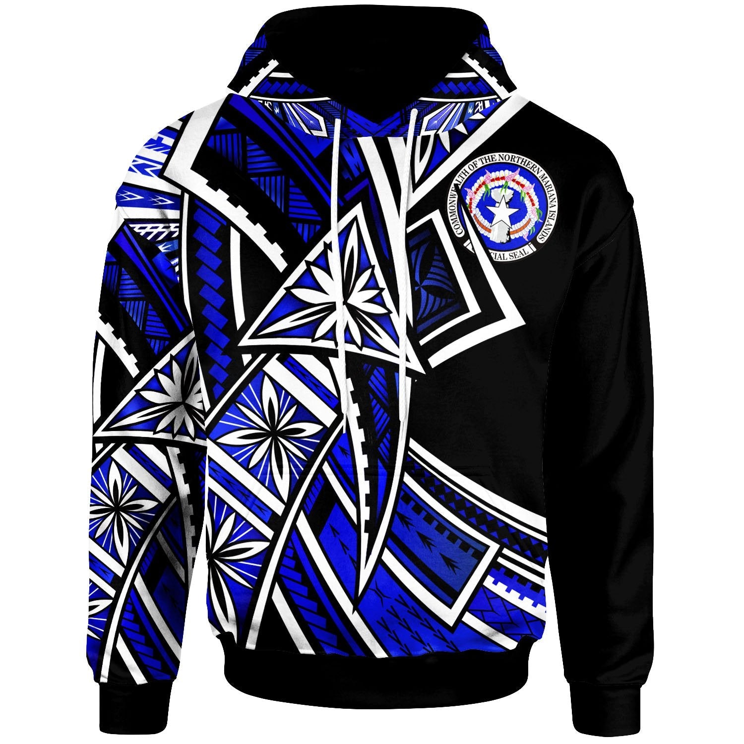 Northern Mariana Islands Hoodie Tribal Flower Special Pattern Blue Color