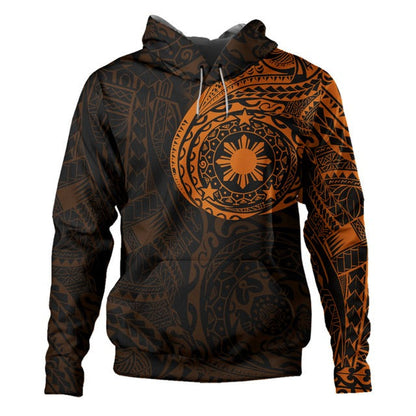 Philippines Filipinos Hoodie Polynesian Tattoo Style Unisex Printed Orange Zip Hoodie