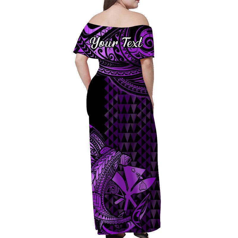 Hawaii Hammerhead Shark Off Shoulder Long Dress Polynesian Kakau With Kanaka Purple