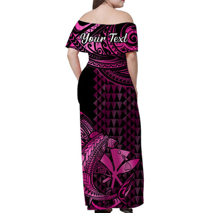 Hawaii Hammerhead Shark Off Shoulder Long Dress Polynesian Kakau With Kanaka Pink