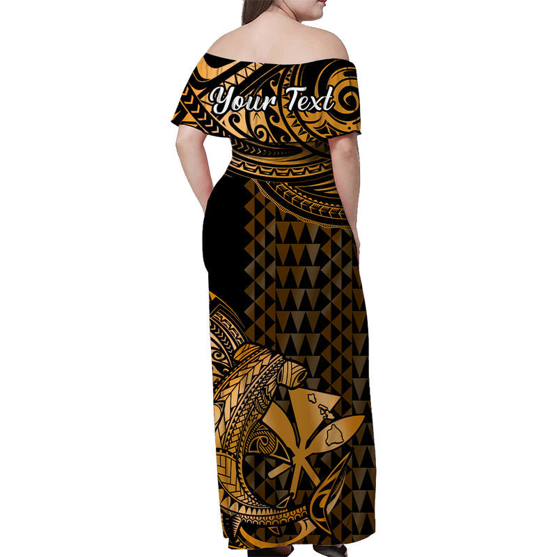 Hawaii Hammerhead Shark Off Shoulder Long Dress Polynesian Kakau With Kanaka Gold