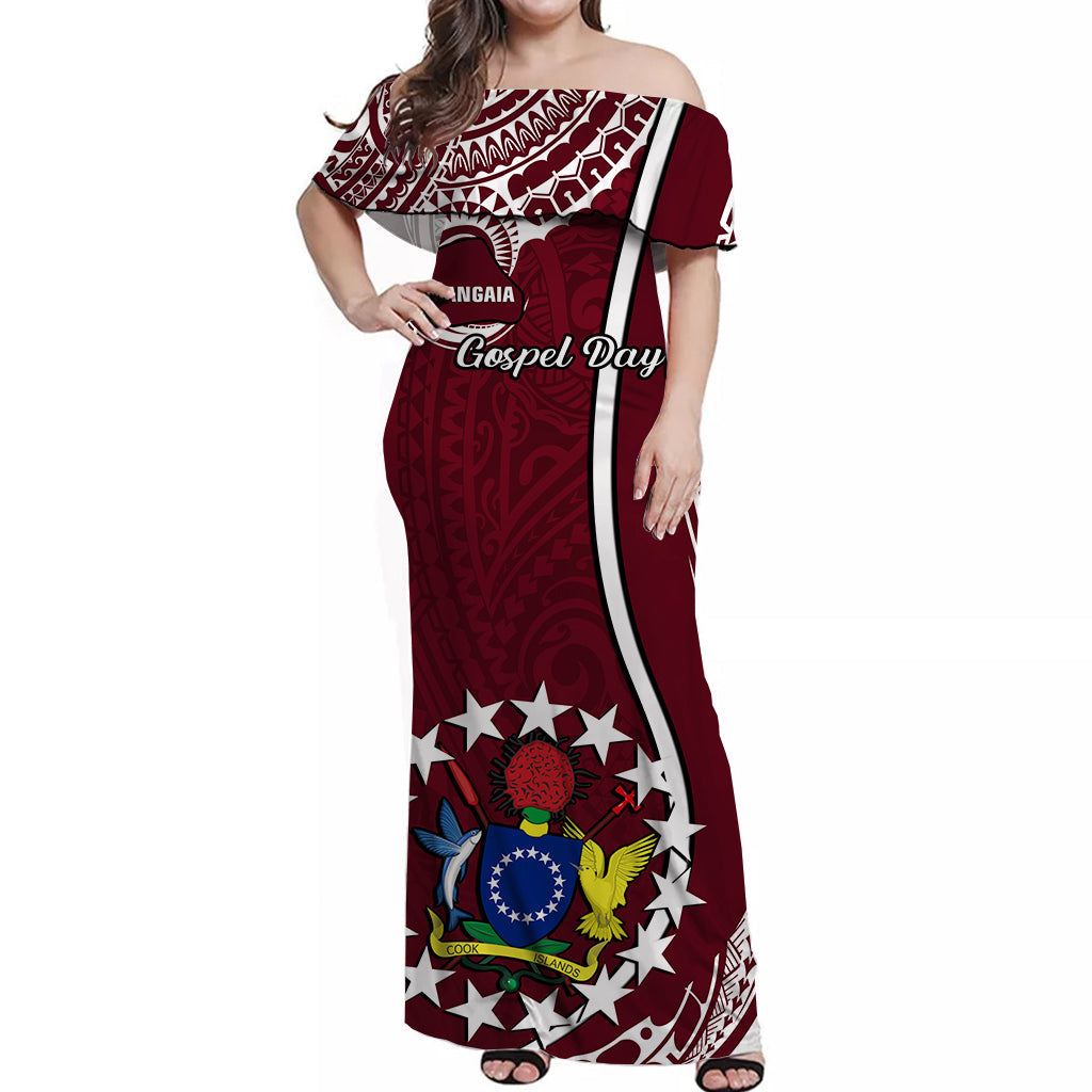 June 15 Mangaia Gospel Day Cook Islands Off Shoulder Long Dress Maroon Version