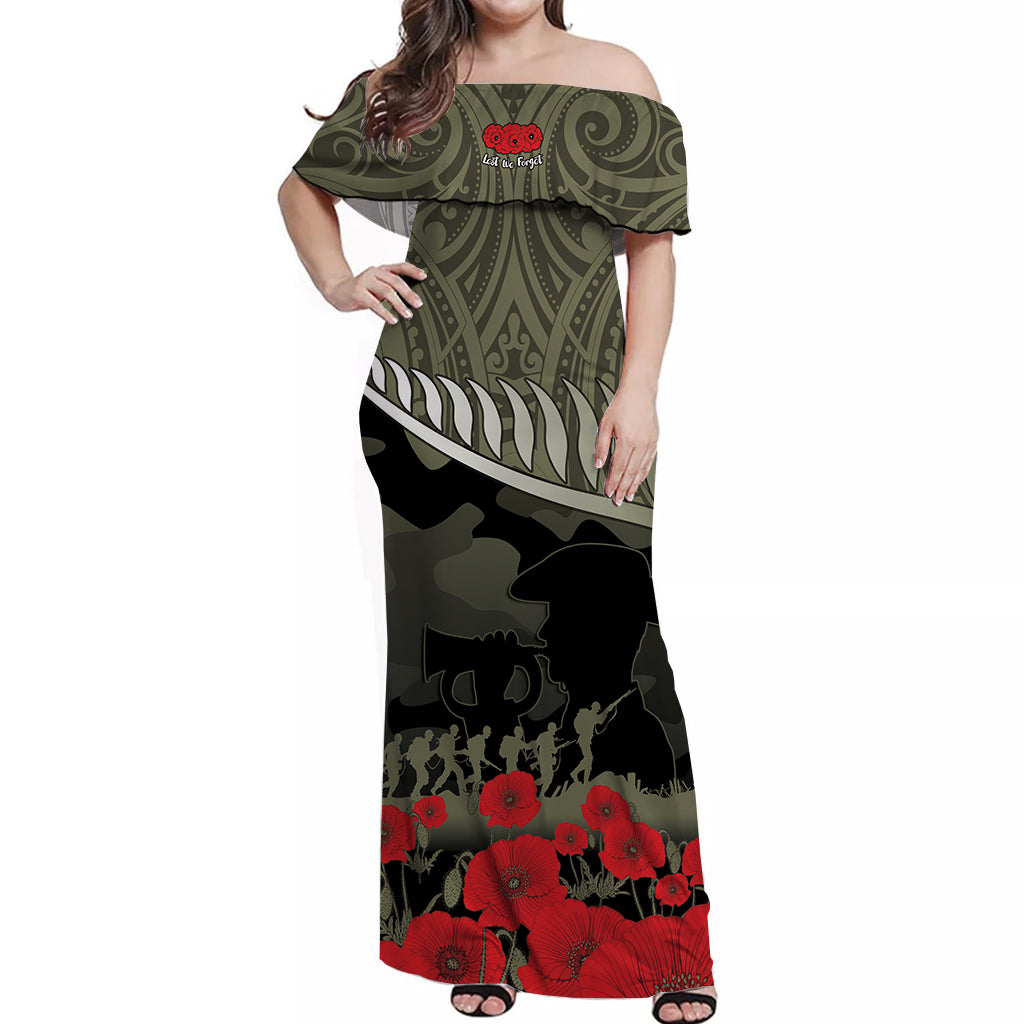 New Zealand ANZAC 2022 Off Shoulder Long Dress Maori Camouflage