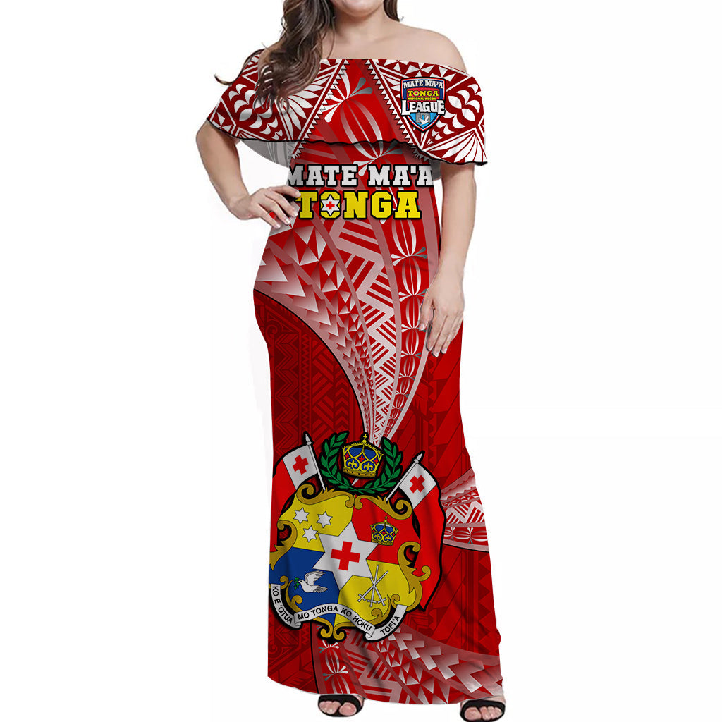 Tonga Rugby Off Shoulder Long Dress Mate Maa Tonga Pacific Tongan Ngatu
