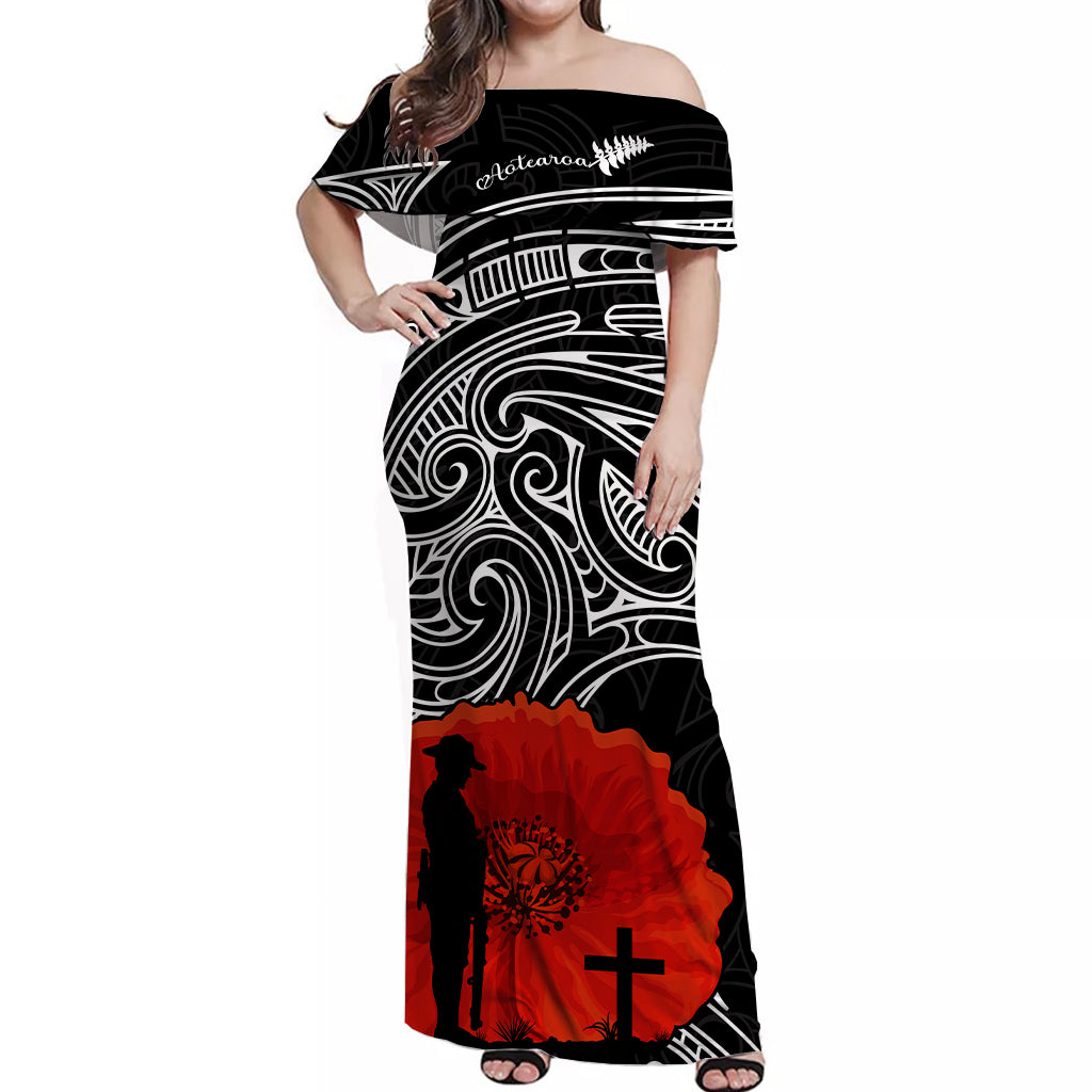 New Zealand Anzac 2022 Off Shoulder Long Dress Maori Mix Fern Poppy