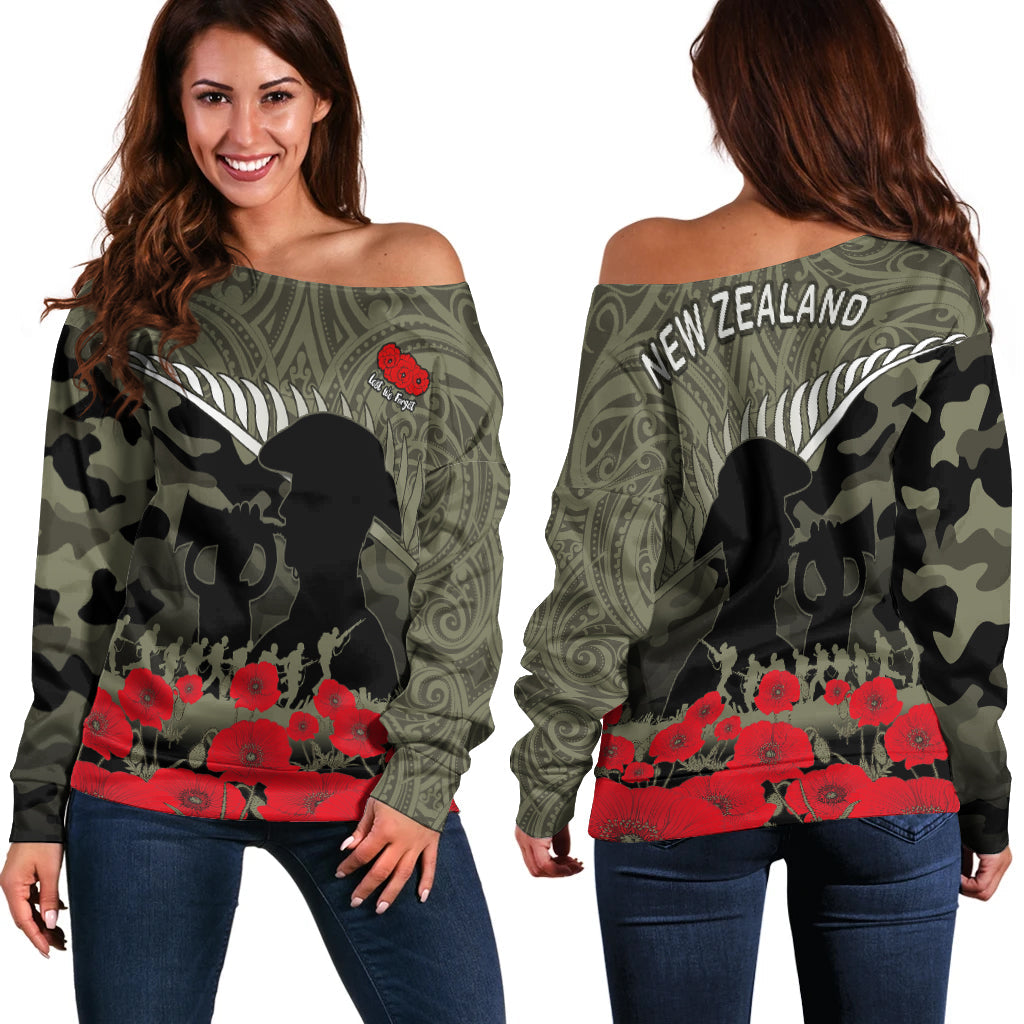New Zealand ANZAC 2022 Off Shoulder Sweater Maori Camouflage