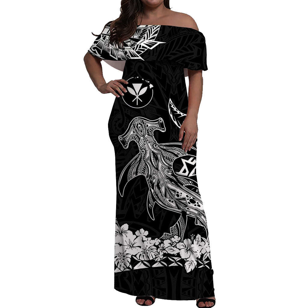 Hawaii Shark Off Shoulder Long Dress Black