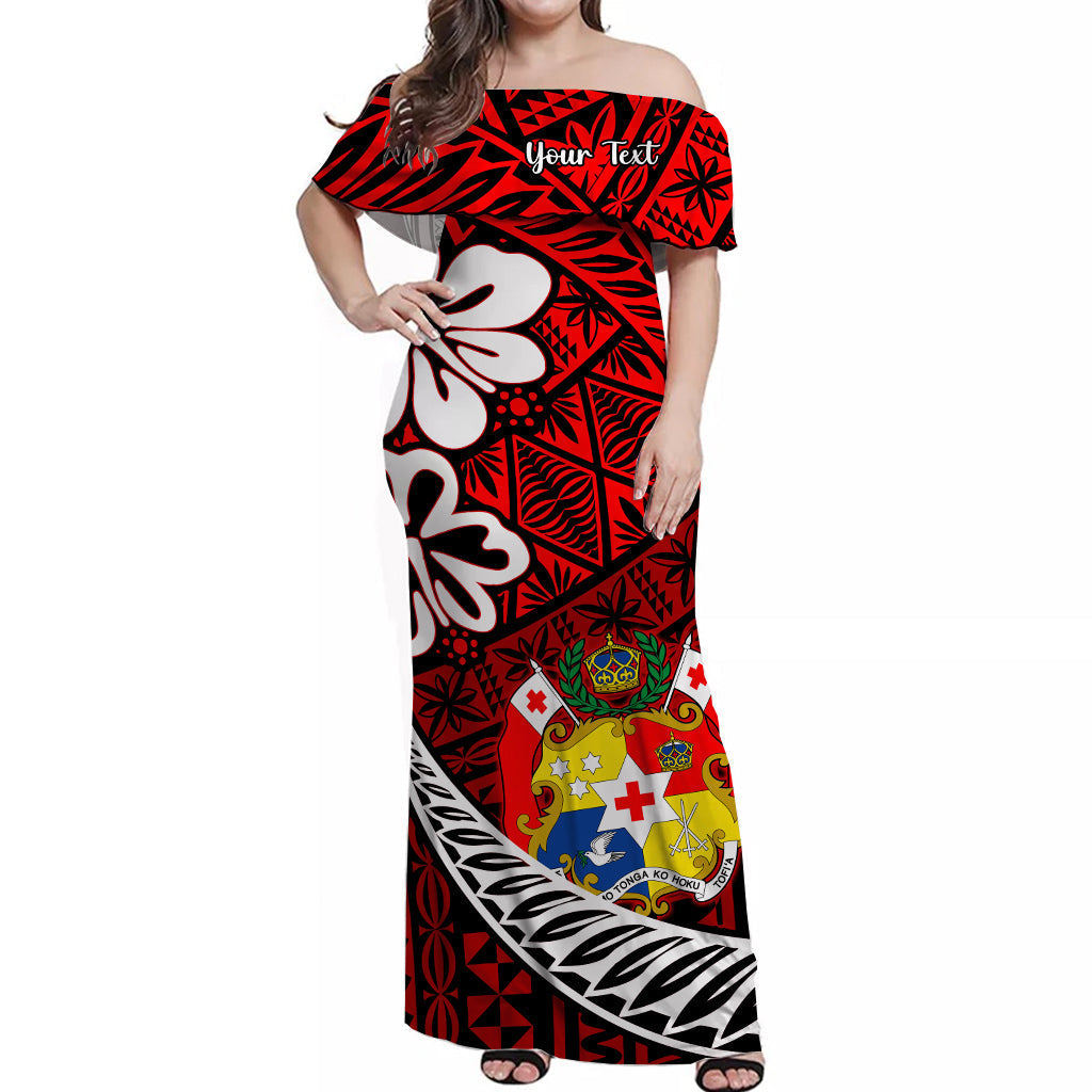 Tonga Rugby Off Shoulder Long Dress Kupesi Ngatu Ver.10