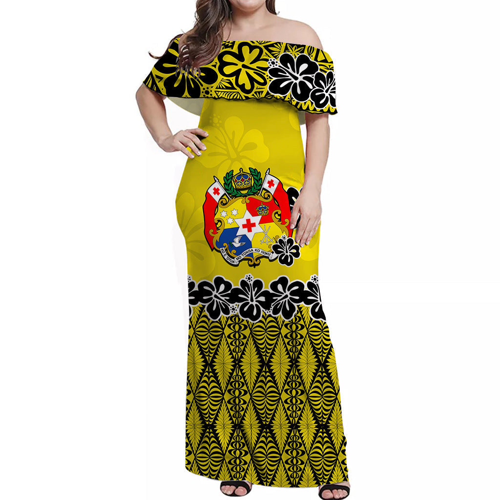 Tonga Rugby Off Shoulder Long Dress Kupesi Ngatu Ver.13