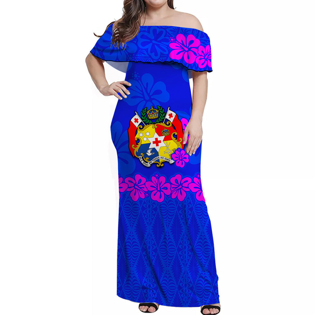 Tonga Rugby Off Shoulder Long Dress Kupesi Ngatu Ver.14